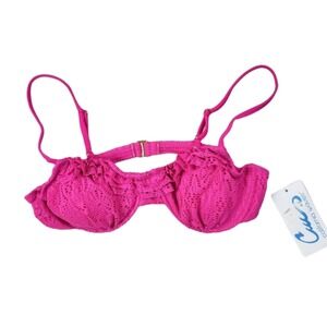 California Waves Crochet Lace Underwire Bikini Top Bright Pink Swim Top